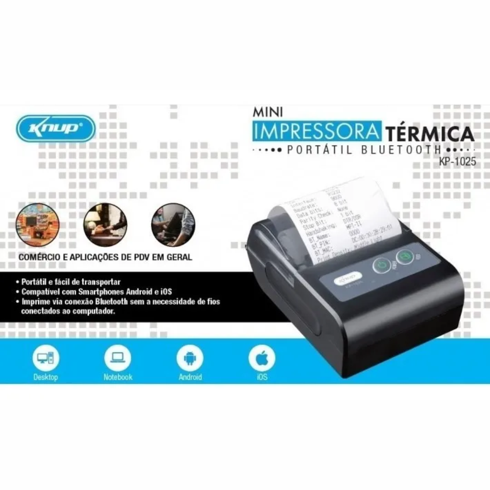 Mini Impressora Bluetooth 58mm Knup KP-1025